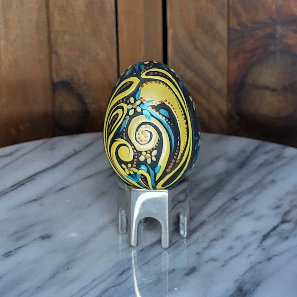 Handcrafted Yellow and Blue Decorative Egg - Picture 1 of 10